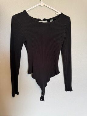 wild fable Black Ribbed Cutout Long-Sleeve Bodysuit